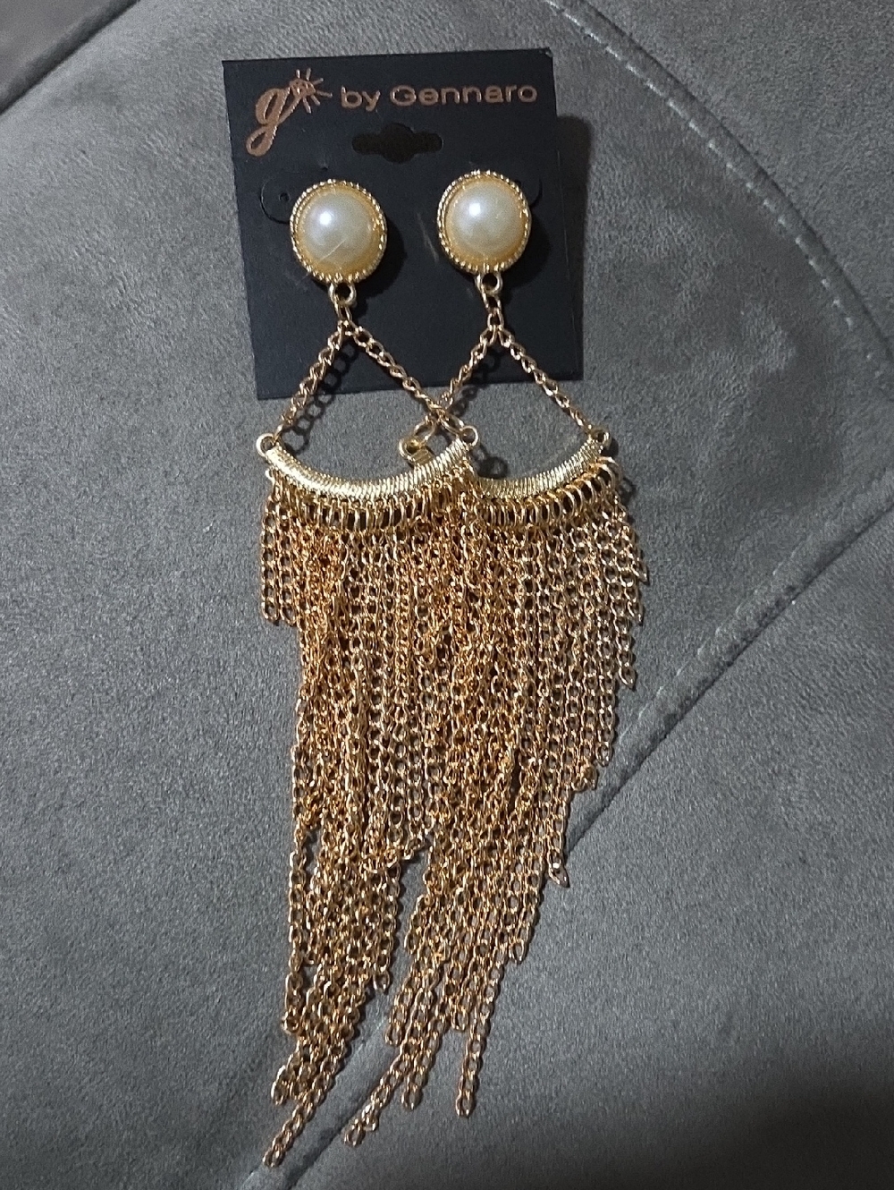 G By Gennaro Fringe Tassel Earrings With Faux Pesrl Studs. NWT.